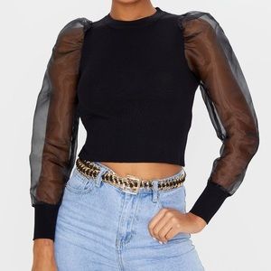 Black see-through sleeve top Prettylittlething